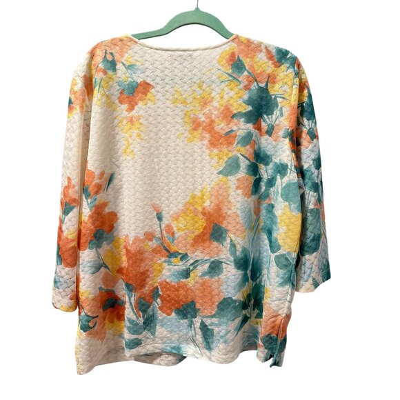 Alfred Dunner Floral Textured Knit Top W/ Rhinestone Accents & Notched Neck Sz L - Picture 12 of 12